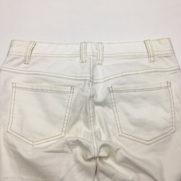 FREE PEOPLE Ivory Distressed Raw Step Hem 5 Pocket Logo Hardware Skinny Jeans - Picture 10 of 15
